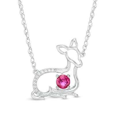 4.0mm Lab-Created Ruby and Diamond Accent Fawn Necklace in Sterling Silver