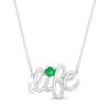 Lab-Created Emerald and Diamond Accent "life" Script Necklace in Sterling Silver