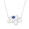 Lab-Created Blue Sapphire and Diamond Accent "life" Script Necklace in Sterling Silver