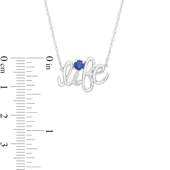 Lab-Created Blue Sapphire and Diamond Accent "life" Script Necklace in Sterling Silver