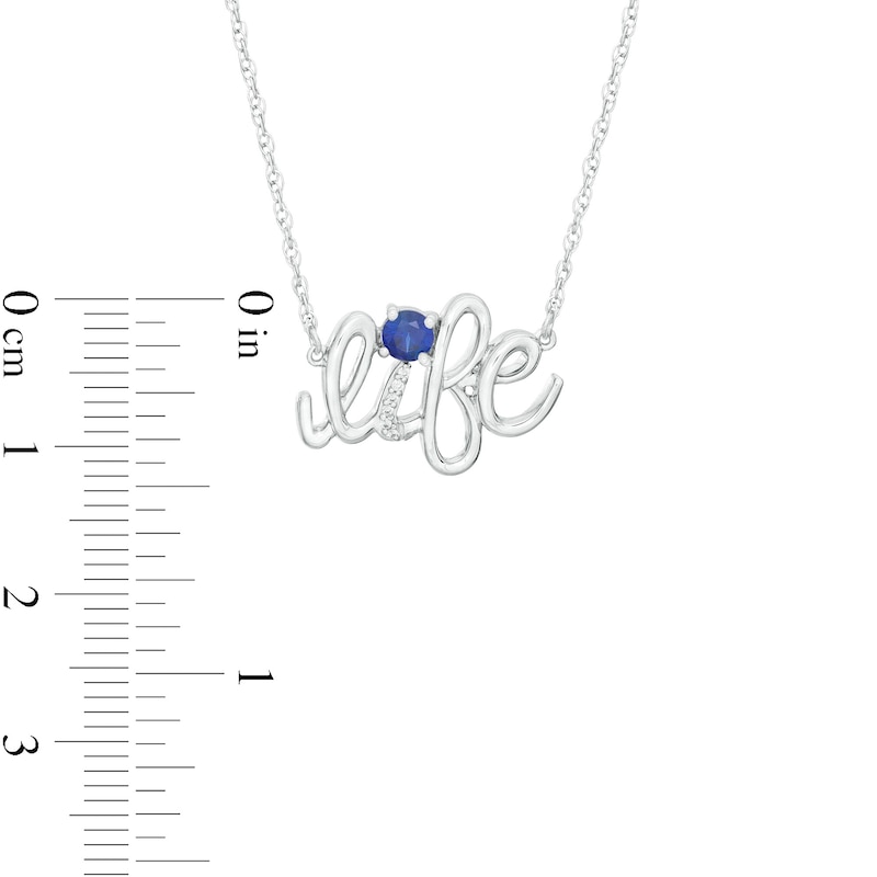 Lab-Created Blue Sapphire and Diamond Accent "life" Script Necklace in Sterling Silver