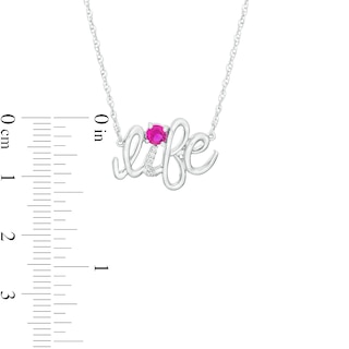 Lab-Created Ruby and Diamond Accent "life" Script Necklace in Sterling Silver