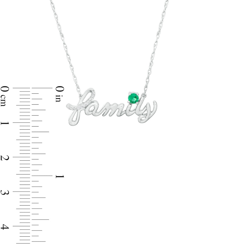 Lab-Created Emerald and Diamond Accent "family" Script Necklace in Sterling Silver