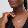 Thumbnail Image 1 of 5.0mm Heart-Shaped Lab-Created Ruby and Diamond Accent "Mom" Script Necklace in Sterling Silver