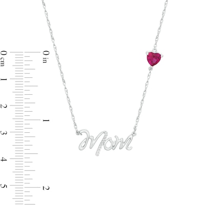 5.0mm Heart-Shaped Lab-Created Ruby and Diamond Accent "Mom" Script Necklace in Sterling Silver