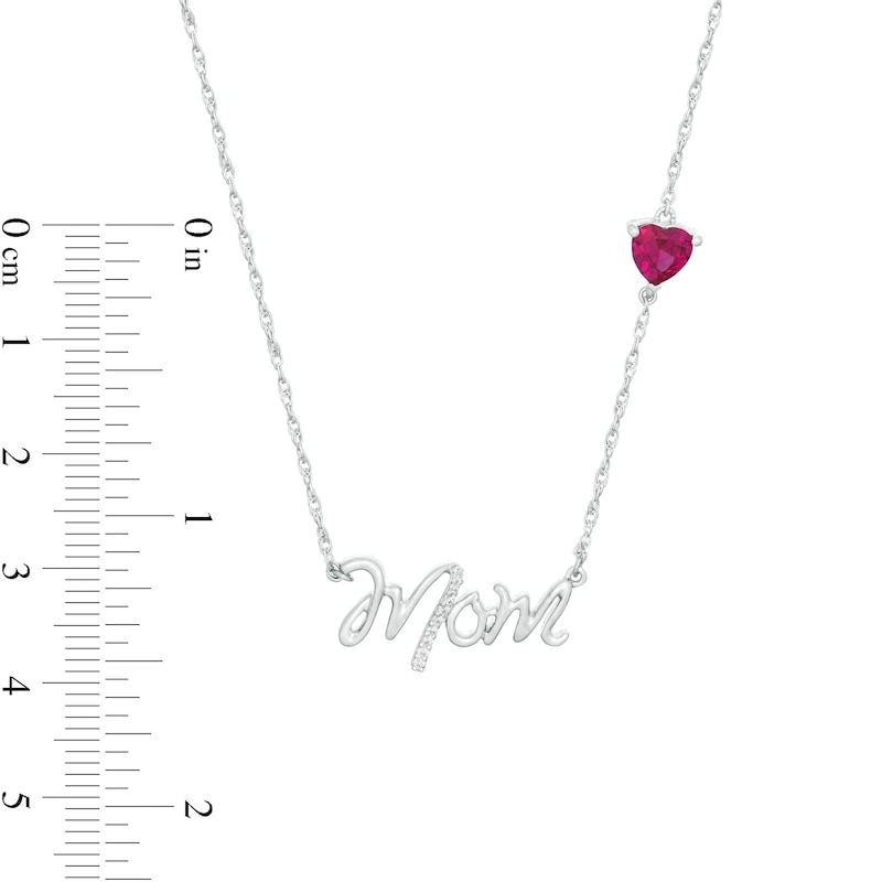 5.0mm Heart-Shaped Lab-Created Ruby and Diamond Accent "Mom" Script Necklace in Sterling Silver