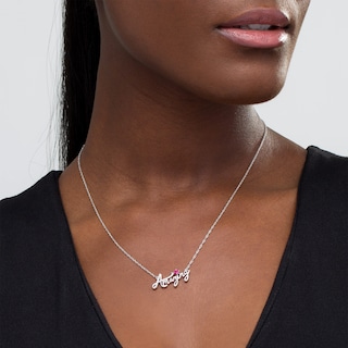 Lab-Created Ruby and Diamond Accent "Amazing" Script Necklace in Sterling Silver