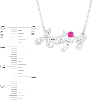 Lab-Created Ruby and Diamond Accent "Amazing" Script Necklace in Sterling Silver