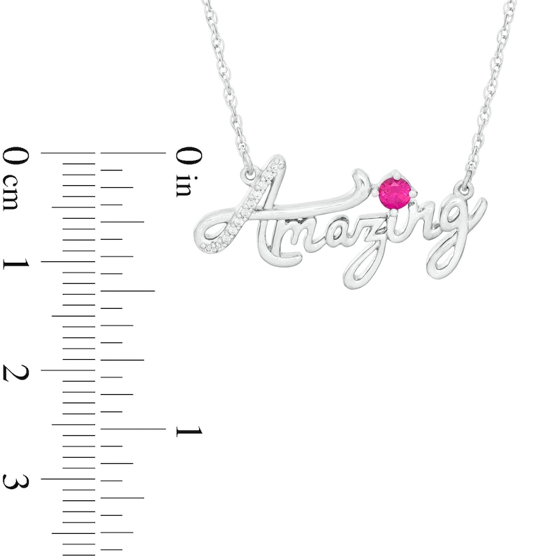 Lab-Created Ruby and Diamond Accent "Amazing" Script Necklace in Sterling Silver