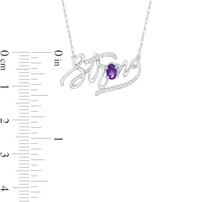 Oval Amethyst and Diamond Accent "Strong" Script Necklace in Sterling Silver