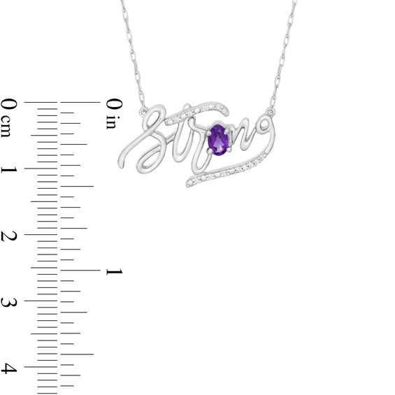 Oval Amethyst and Diamond Accent "Strong" Script Necklace in Sterling Silver