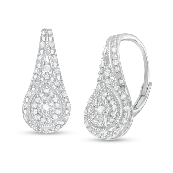 0.26 CT. T.W. Diamond Double Teardrop-Shaped Frame Vintage-Style Drop Earrings in Sterling Silver