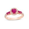 5.0mm Ruby and 0.33 CT. T.W. Diamond Frame Engagement Ring in 14K Rose Gold