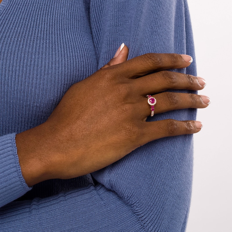 5.0mm Ruby and 0.33 CT. T.W. Diamond Frame Engagement Ring in 14K Rose Gold|Peoples Jewellers