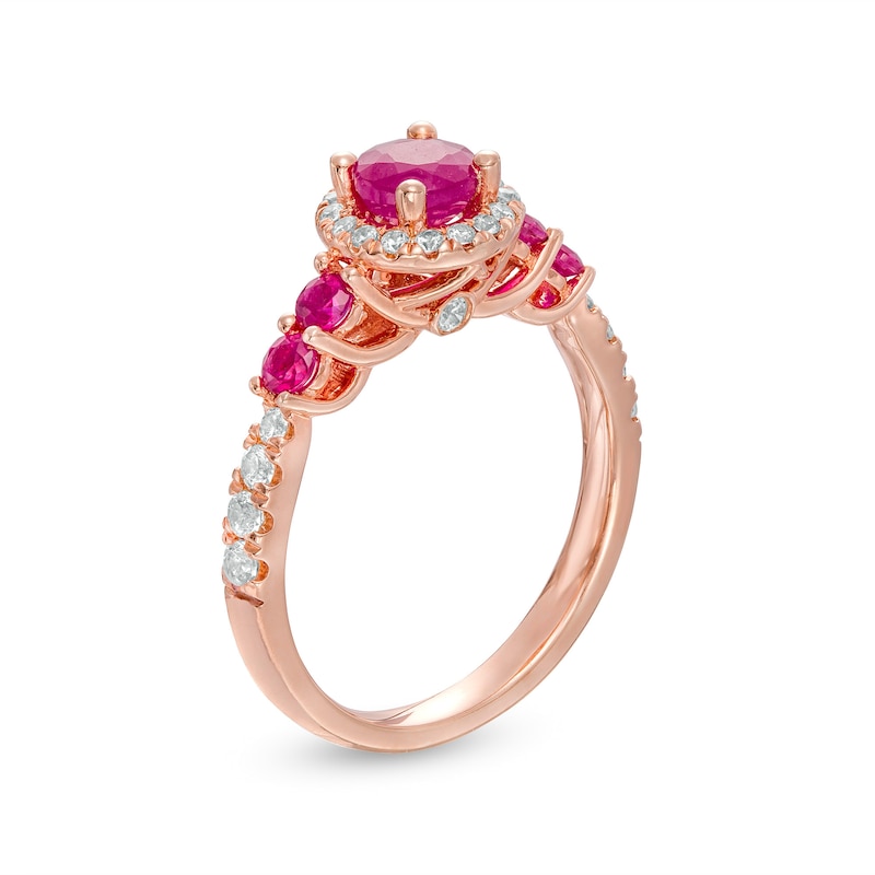 Main Image 3 of 5.0mm Ruby and 0.33 CT. T.W. Diamond Frame Engagement Ring in 14K Rose Gold