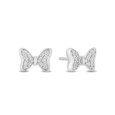 Mickey Mouse & Minnie Mouse 0.085 CT. T.W. Diamond Bow Stud Earrings in Sterling Silver