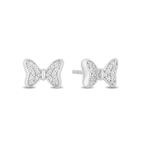 Mickey Mouse & Minnie Mouse 0.085 CT. T.W. Diamond Bow Stud Earrings in Sterling Silver