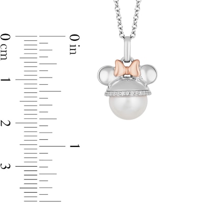 Mickey Mouse & Minnie Mouse 9.0mm Freshwater Cultured Pearl and 0.085 CT. T.W. Diamond Pendant in Sterling Silver-19"