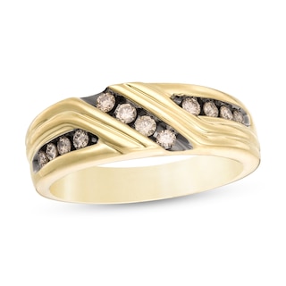 Men's 0.33 CT. T.W. Champagne Diamond Slanted Row Band in 10K Gold with Black Rhodium