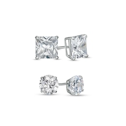 6.0mm Multi-Shape Cubic Zirconia Solitaire Stud Earrings Set in 14K White Gold