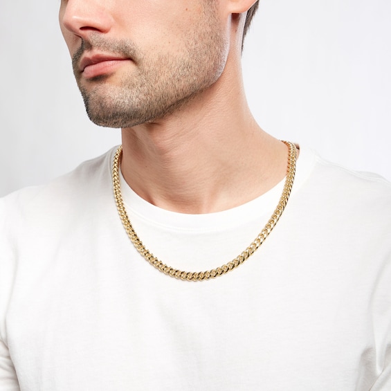 Italian Gold Men's 7.6mm Curb Chain Necklace in Hollow 14K Gold - 22"