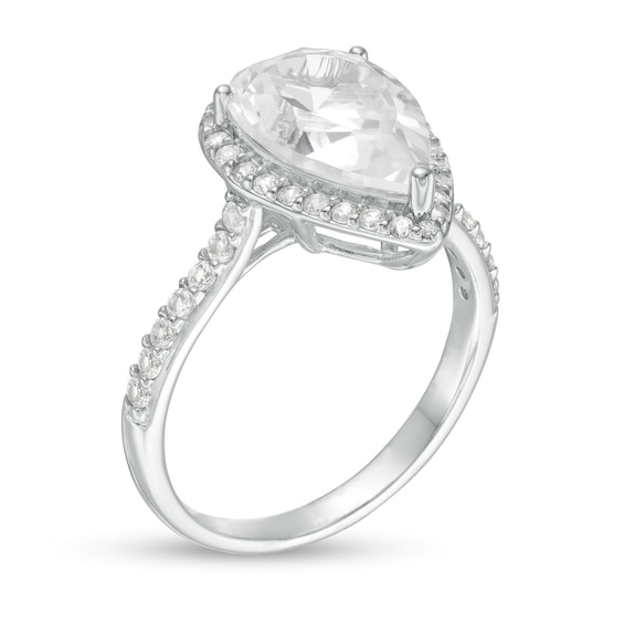 Pear-Shaped Lab-Created White Sapphire Frame Ring in Sterling Silver