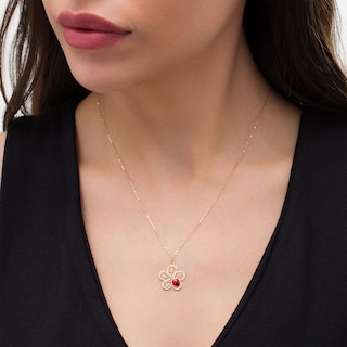 Red and Black Enamel Ladybug Cut-Out Flower Pendant in 14K Gold