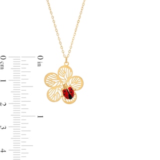 Red and Black Enamel Ladybug Cut-Out Flower Pendant in 14K Gold