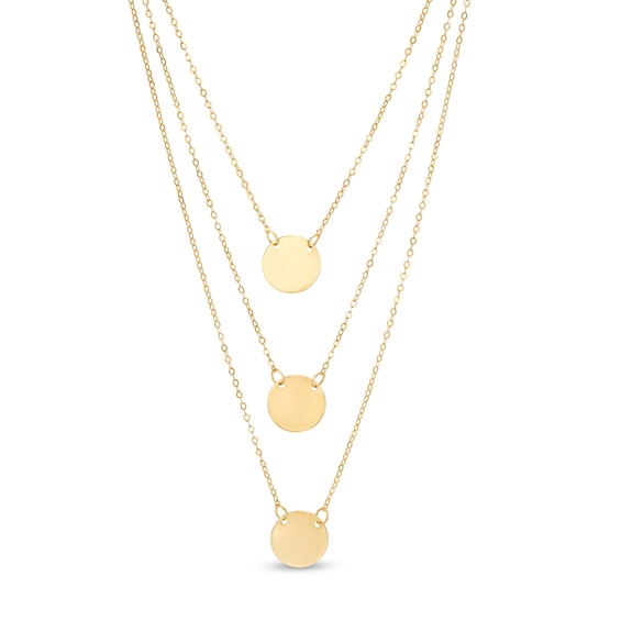 Polished Disc Triple Strand Necklace in 14K Gold