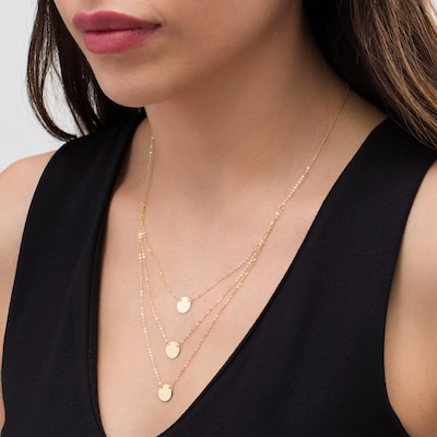 Polished Disc Triple Strand Necklace in 14K Gold