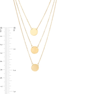 Polished Disc Triple Strand Necklace in 14K Gold