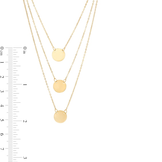 Polished Disc Triple Strand Necklace in 14K Gold