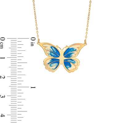 Italian Gold Blue and White Enamel Butterfly Necklace in 14K Gold