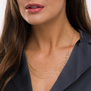 Diamond-Cut Cable Chain Multi-Strand Necklace in Solid 10K Gold - 20"