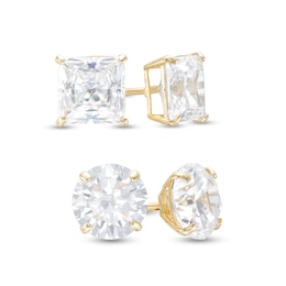 6.0mm Multi-Shape Cubic Zirconia Solitaire Stud Earrings Set in 14K Gold