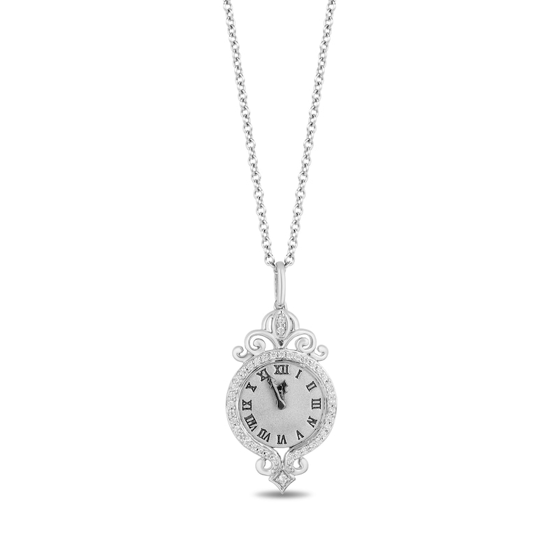 Main Image 1 of Collector's Edition Enchanted Disney Cinderella 70th Anniversary Diamond Clock Pendant in Sterling Silver - 19&quot;