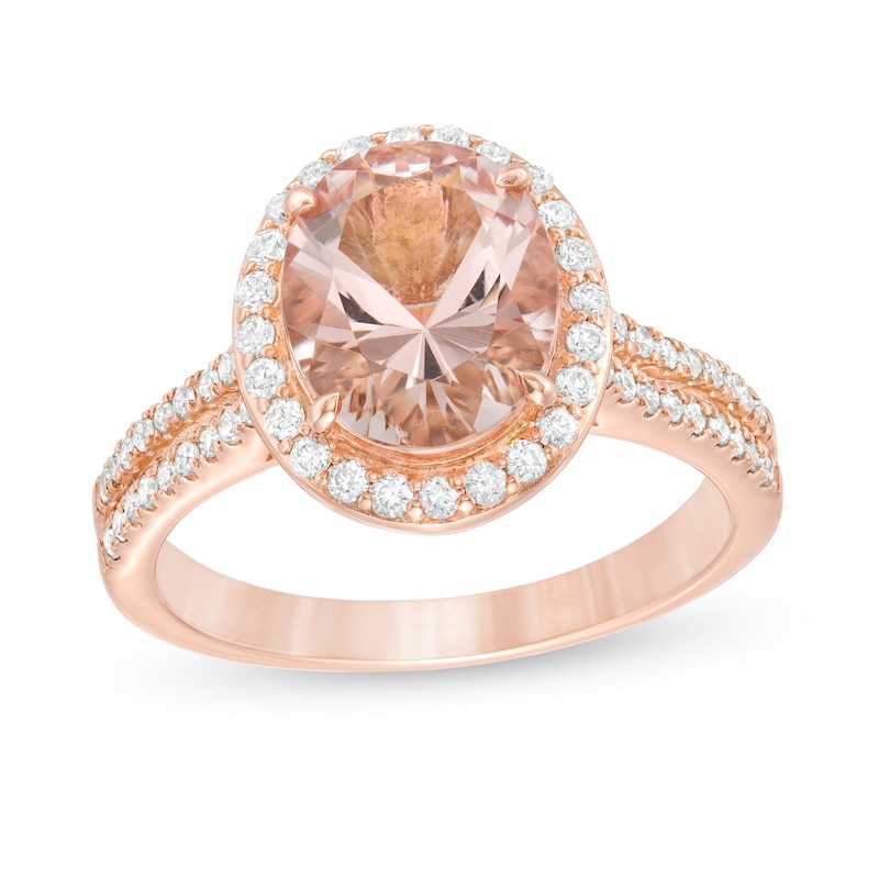Oval Morganite and 0.40 CT. T.W. Diamond Frame Engagement Ring in 14K ...