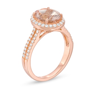 Oval Morganite and 0.40 CT. T.W. Diamond Frame Engagement Ring in 14K Rose Gold