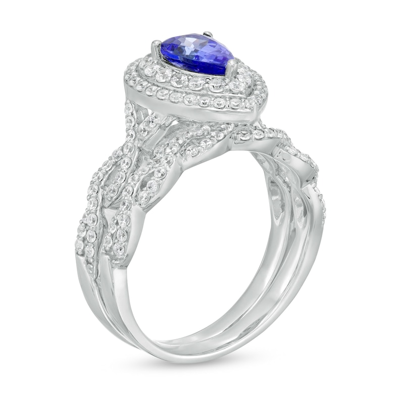 Pear-Shaped Tanzanite and 0.63 CT. T.W. Diamond Double Frame Twist Shank Bridal Set in 14K White Gold|Peoples Jewellers