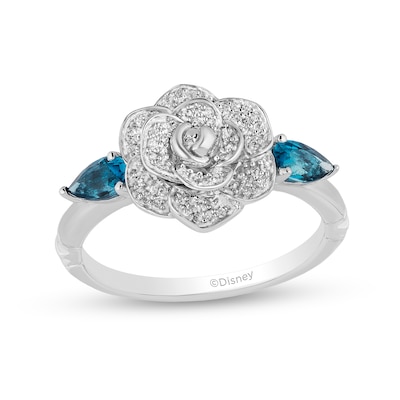 Collector's Edition Enchanted Disney Cinderella 70th Anniversary Blue Topaz and Diamond Ring in Sterling Silver