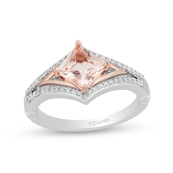 Enchanted Disney Aurora Morganite and 0.18 CT. T.W. Diamond Ring in Sterling Silver and 10K Rose Gold