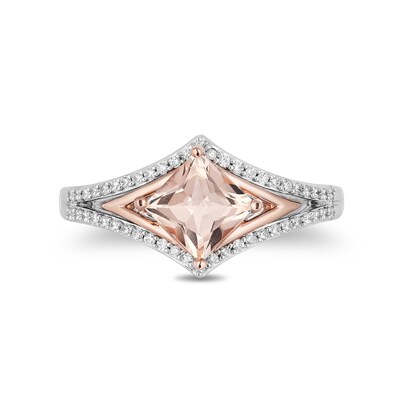 Enchanted Disney Aurora Morganite and 0.18 CT. T.W. Diamond Ring in Sterling Silver and 10K Rose Gold