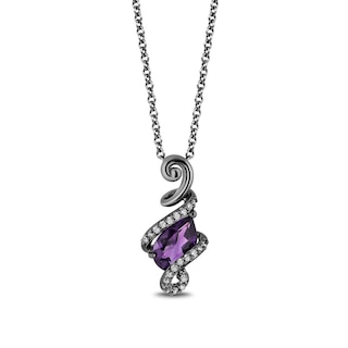 Enchanted Disney Villains Ursula Amethyst and 0.085 CT. T.W. Diamond Pendant in Sterling Silver with Black Rhodium - 19"