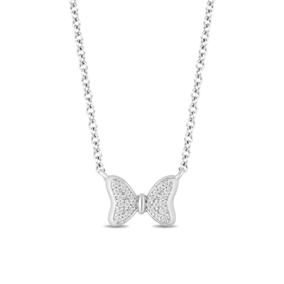 Mickey Mouse & Minnie Mouse 0.085 CT. T.W. Diamond Bow Necklace in Sterling Silver