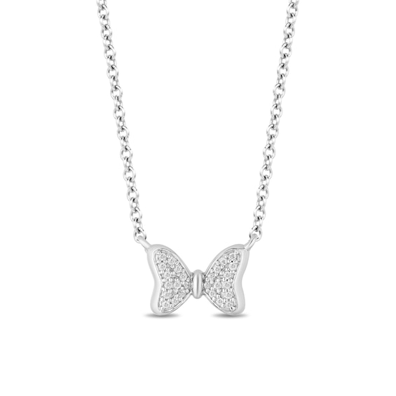 Mickey Mouse & Minnie Mouse 0.085 CT. T.W. Diamond Bow Necklace in Sterling Silver