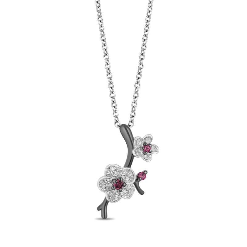 Enchanted Disney Mulan Live Action Rhodolite Garnet and 0.085 CT. T.W. Diamond Flower Pendant in Sterling Silver - 19"|Peoples Jewellers