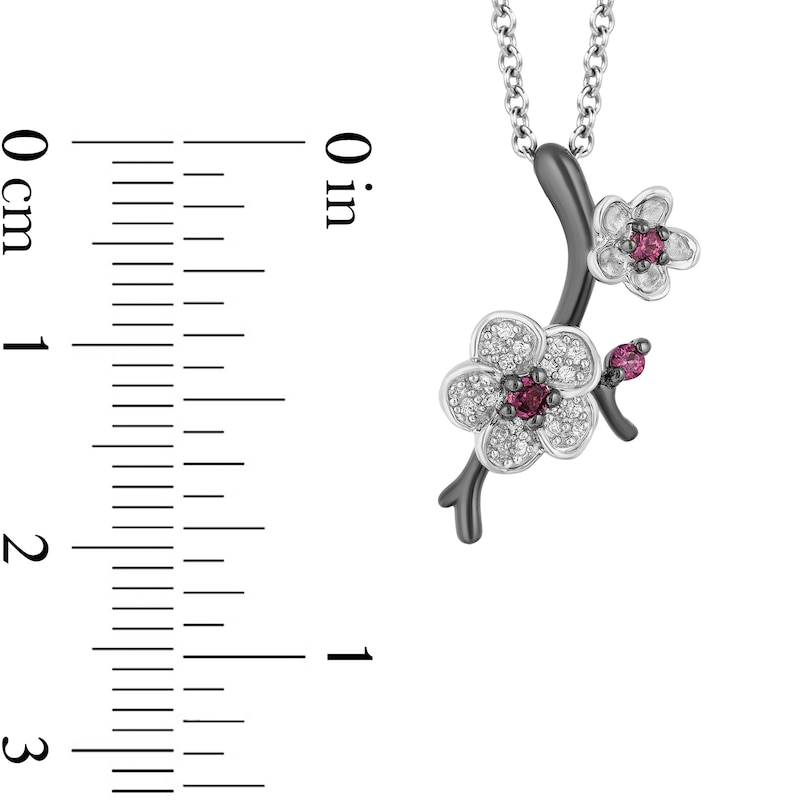 Enchanted Disney Mulan Live Action Rhodolite Garnet and 0.085 CT. T.W. Diamond Flower Pendant in Sterling Silver - 19"