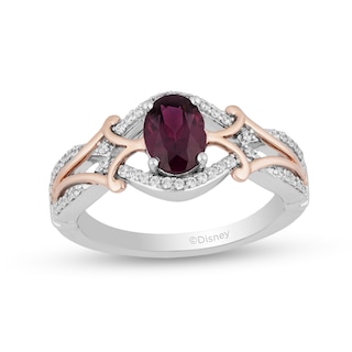 Enchanted Disney Mulan Live Action Rhodolite Garnet and 0.145 CT. T.W. Diamond Ring in Sterling Silver and 10K Rose Gold