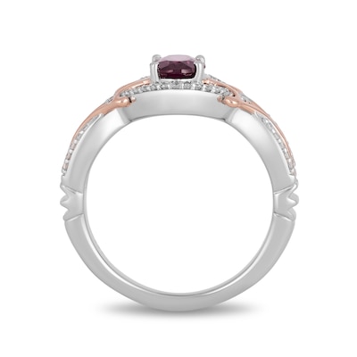 Enchanted Disney Mulan Live Action Rhodolite Garnet and 0.145 CT. T.W. Diamond Ring in Sterling Silver and 10K Rose Gold