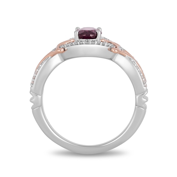 Enchanted Disney Mulan Live Action Rhodolite Garnet and 0.145 CT. T.W. Diamond Ring in Sterling Silver and 10K Rose Gold